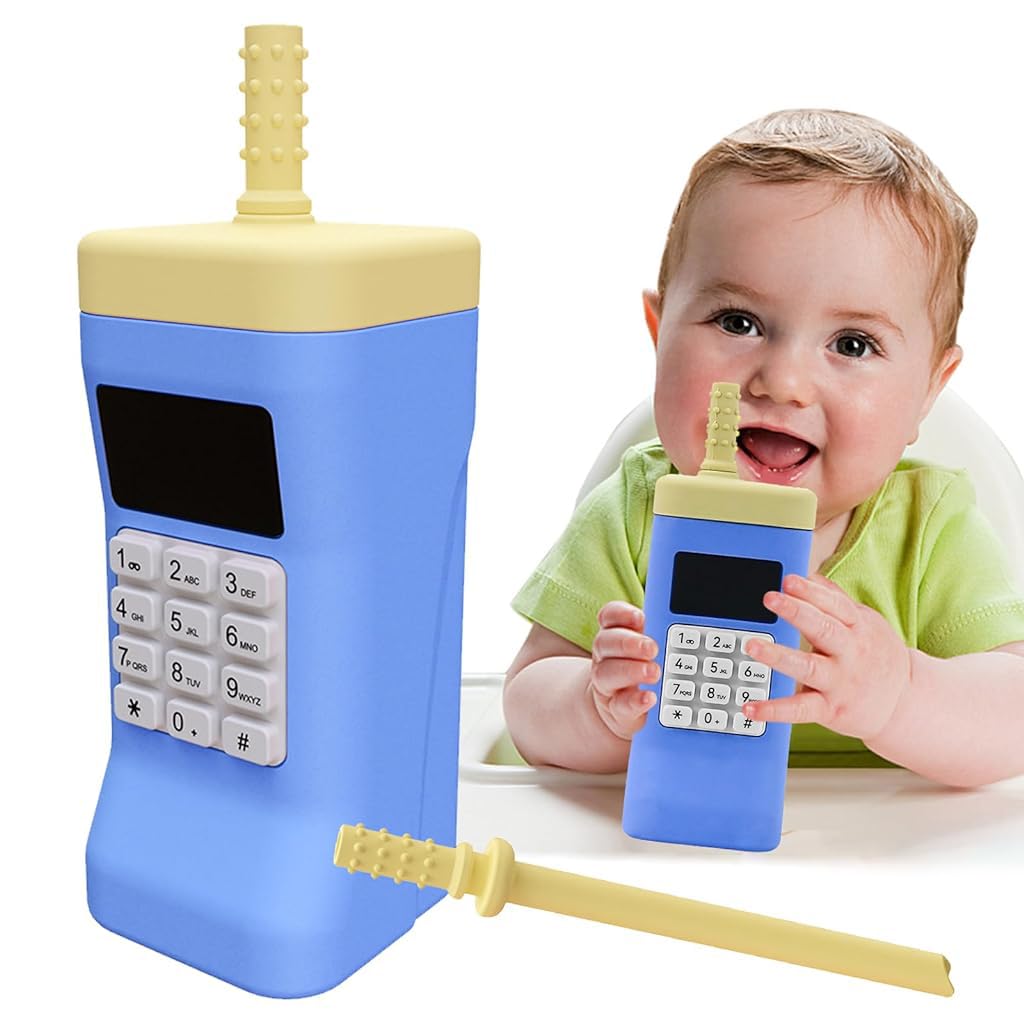 SNOWIE SOFT Silicone Baby Straw Cup Sippy Cup, Creative Cell Phone Baby Teether Silicone Sippy Cup for Baby Food-Grade BPA-Free Baby Sipper Bottle with Teether Straw, Baby Shower Gift, 150ml Blue SNOWIE SOFT Silicone Baby Straw Cup Sippy Cup, Creative Cell Phone Baby Teether Silicone Sippy Cup for Baby Food-Grade BPA-Free Baby Sipper Bottle with Teether Straw, Baby Shower Gift, 150ml Blue